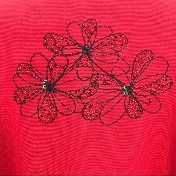 ANAGE Red Black Bead Embroidered Floral Design Holiday Statement Jacket NEW - Picture 9 of 16